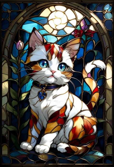 stained glass　kitten　cute