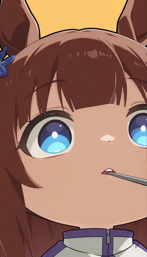 score_9, score_8_ up, score_7_ up, score_6_ up, Anime，( chibi:1.4)，masterpiece, Highest Quality, Intricate Details, Oglicaps \(Uma Musume in Uniform\),solo,stares at viewers，Horse Ears，parted lips，portrait，white jacket，stupid hair，From the side，  bright ey...