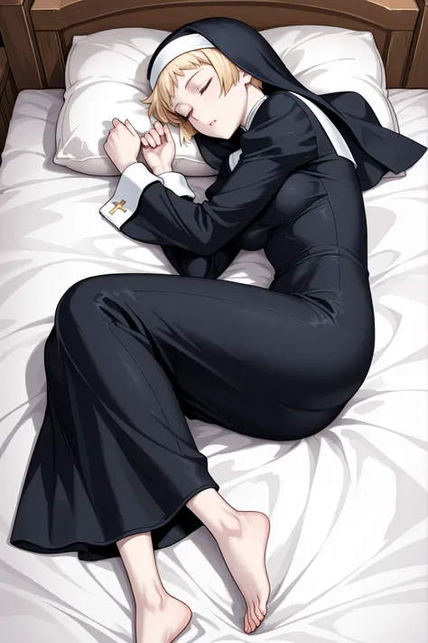 1 girl,solo,beautiful girl,adult,18 years old,blonde hair,very short hair,pale skin,skinny,masterpiece,general,highres, ultra-detailed,very aesthetic,best quality ,best hands,best eyes,perfect anatomy,anime coloring,easynegative,BREAK,nun,christians,nun's ...