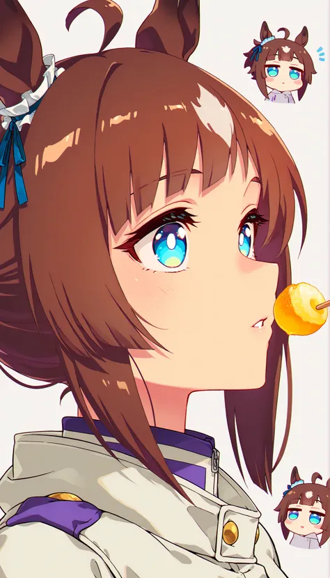 score_9, score_8_ up, score_7_ up, score_6_ up, Anime,( chibi:1.4),masterpiece, Highest Quality, Intricate Details, Oglicaps \(Uma Musume in Uniform\),solo,stares at viewers,Horse Ears,parted lips,portrait,white jacket,stupid hair,From the side, bright ey...