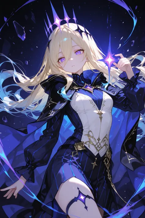 A dynamic figure is captured in action, enhance the brightness and activity of the most advanced The shape. The central figure is still dark, Dress up, includes a delicate black cape,that seems to blend in with the surrounding darkness. The character has l...