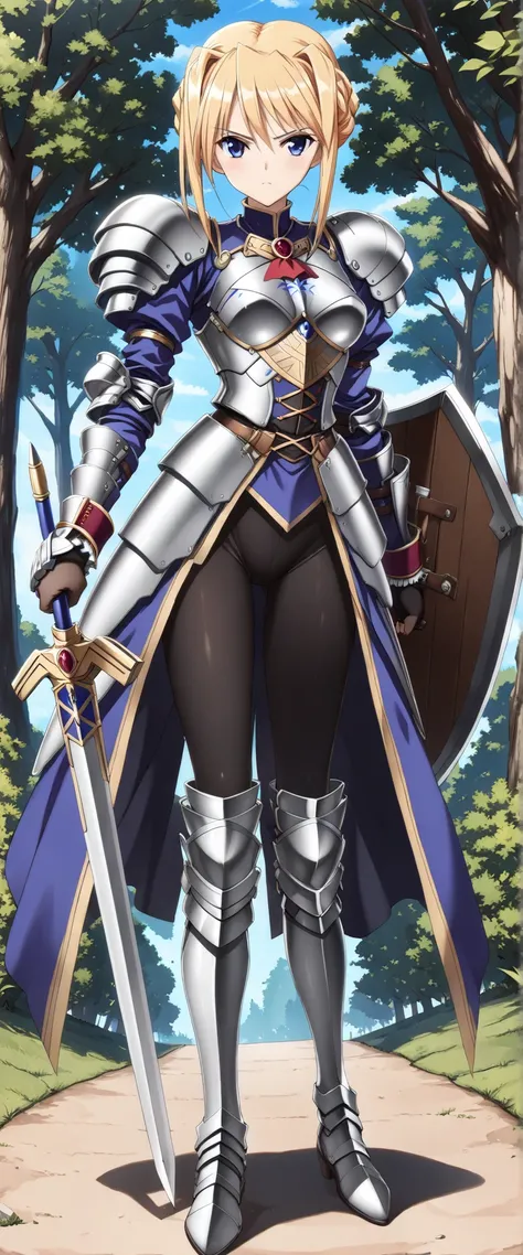 score_9, score_8_up, score_7_up,1990s \(style\),anime coloring,ultra-detailed,official art,best quality,good quality,valkyrie,knight,BREAK,1girl, silvia van hossen,medium breasts,medium hips,BREAK,armordress,((sword,large shield,breastplate,gauntlet,boots)...