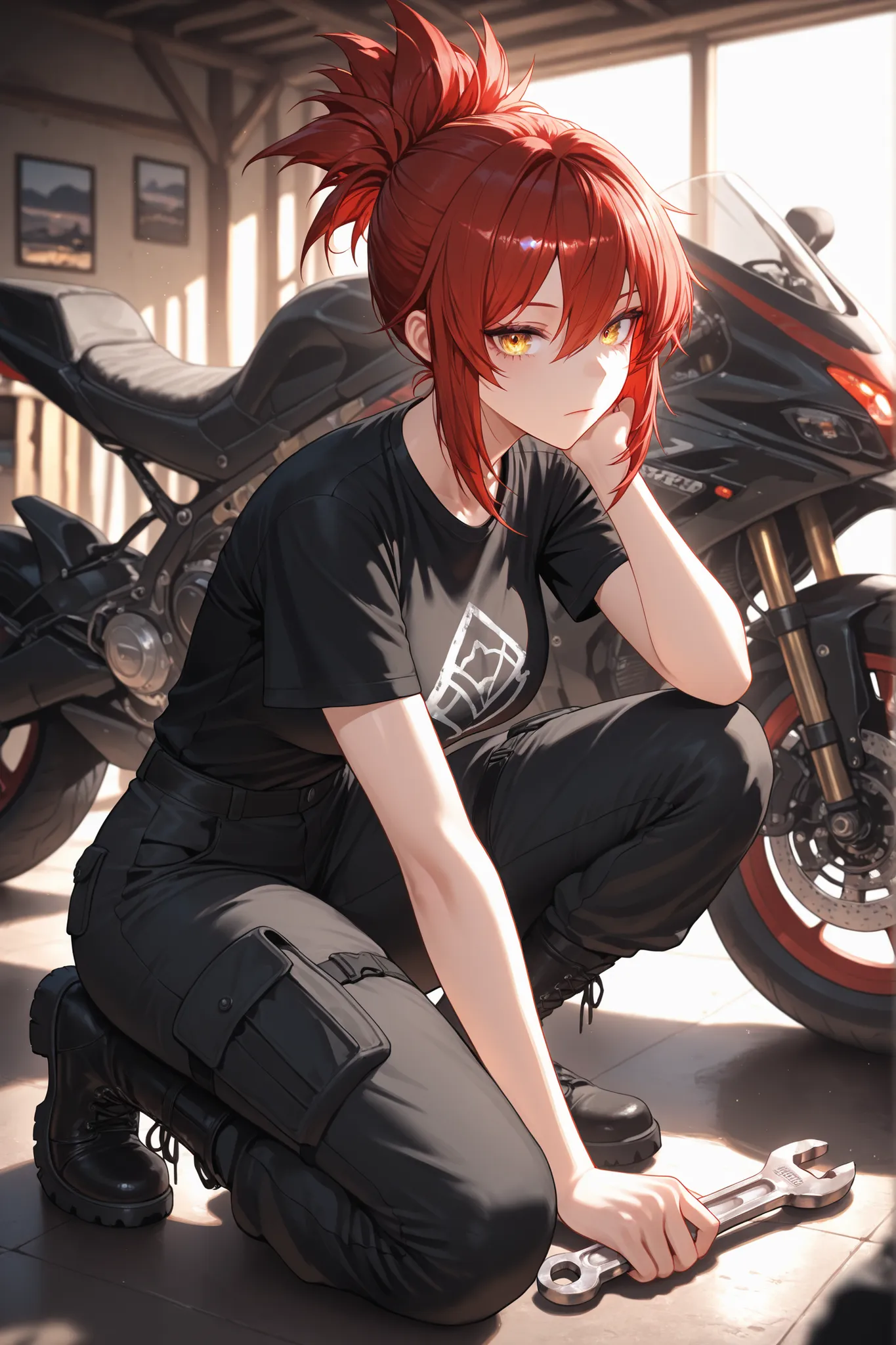 masterpiece,best quality,amazing quality,ultra-detailed,very aesthetic,sharp focus,depth of field,vibrant colors,ray tracing,best lighting,detailed illustration,detailed background,cinematic,beautiful face,(EyesHD:1.2),beautiful eyes,solo_female,red hair,s...