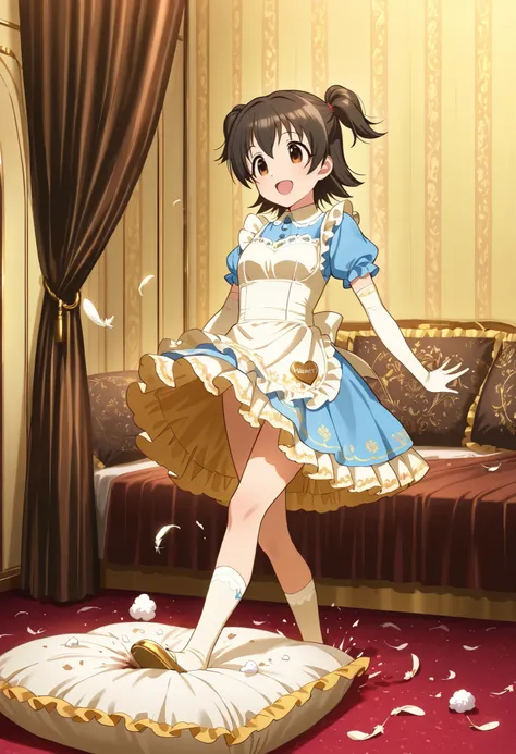 (score_9:0.9),score_8_up,score_7_up,negative_hand, realistic,Akagi_Miria_Cinderella, short hair, black hair, brown eyes, two side up, hair between eyes , lovely small breasts , alice dress, alice in wonderland dress, over elbow glove, satin, 1girl, solo, n...