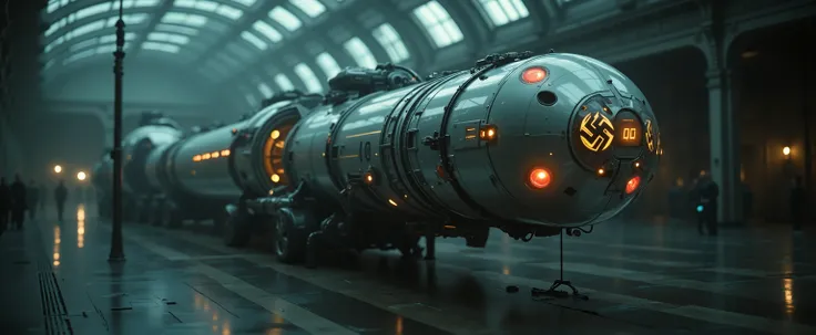 A nazi submersible device that changes into a robot on land and also works as a time traveling device where you can only see the past and can interact with and see the future. A large technological wonder capable of holding 25 =30 people. This was the only...