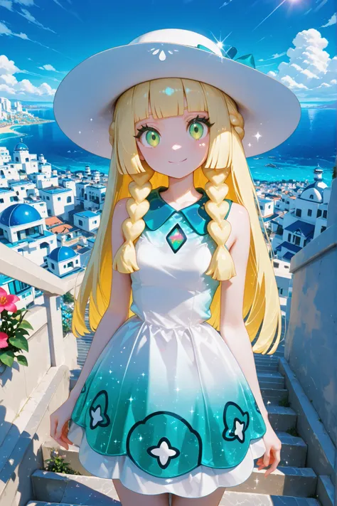 Best shadows, beautifully decorated sparkles, art style, ultra-detailed, best quality, amazing quality, very aesthetic, very high resolution, uncensored

Lily (Pokemon), side-by-side blonde hair, blunt bangs, green eyes, long hair, braids, collared dress, ...