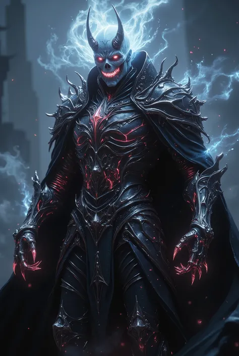 nightmare catcher,vasto lorde,terrifying demons,anime style,detailed nightmare creature,nightmarish humanoid entity,demonic facial features,glowing eyes,sharp fangs,clawed hands,floating dark aura,dark fantasy environment,gloomy skies,haunting atmosphere,d...