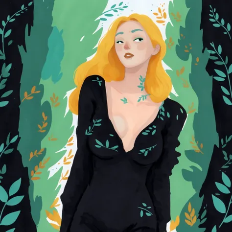 1girl, 2d art, flat colors, full body portrait, black clothes, dynamic poses, simple black eyes, gouache texture, full body portrait, gouache painting, vibrant colors, chiseled features, thick gouache render, novuschroma57 style cartoon, in gougoupaintleav...