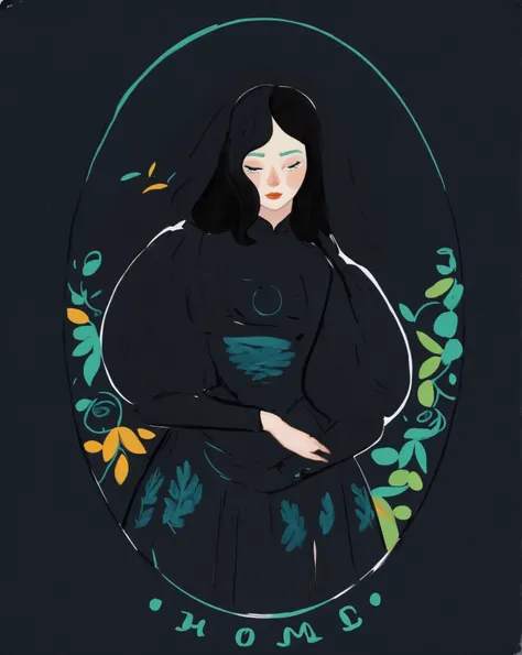 1girl, 2d art, flat colors, full body portrait, black clothes, dynamic poses, simple black eyes, gouache texture, full body portrait, gouache painting, vibrant colors, chiseled features, thick gouache render, novuschroma57 style cartoon, in gougoupaintleav...