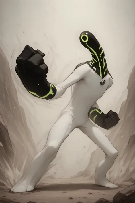 A fusion of greymatter and upgrade character standing in a dynamic pose ready to fight, , high quality, 8K ultra HD