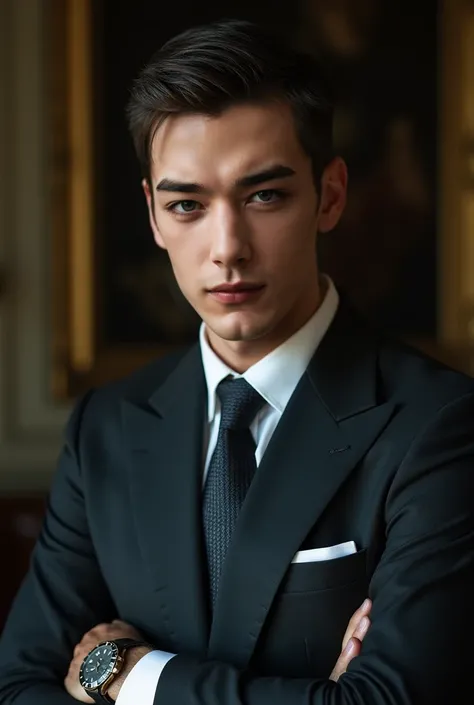 A lawyer in his 30s, handsome and serious.