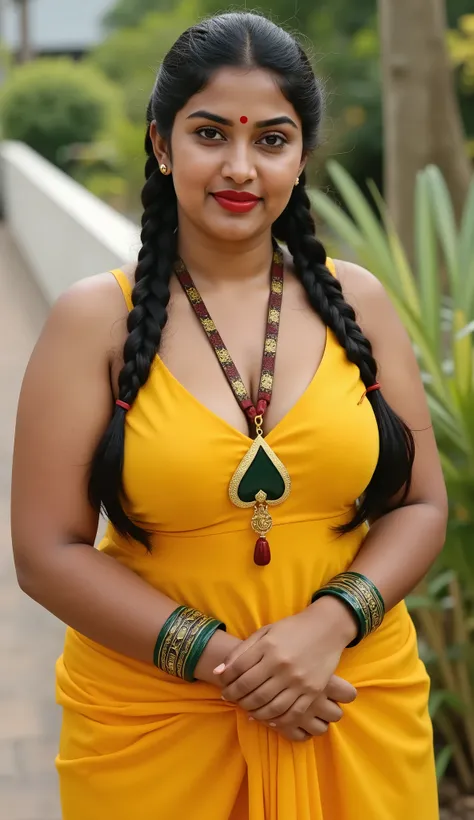 sunny day light, thick and curvaceous light neutral skin tone woman in completely sweaty hairs,lust eyes,big , huge cleavage,visible,in a traditional attire, lower half of saree is lifted, wearing a deep red messed up elegant saree, no blouse piece and int...