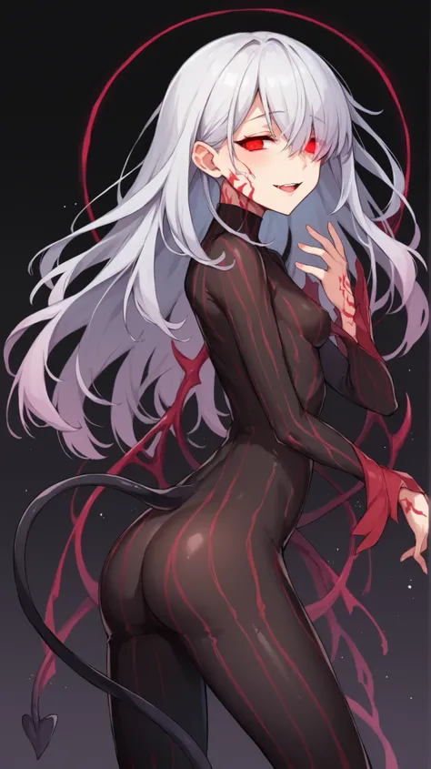 score_9, score_8_up, score_7_up, score_6_up, score_5_up, score_4_up, hair over one eye, A young girl of elementary school age , Small breasts , Small Ass , Grey long hair , glowing eyes , corruption , Half Closed Eyes , Evil Smiles , malicious laughter , A...