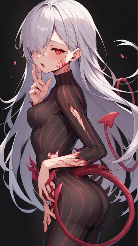 score_9, score_8_up, score_7_up, score_6_up, score_5_up, score_4_up, hair over one eye, A young girl of elementary school age , Small breasts , Small Ass , Grey long hair , glowing eyes , corruption , Half Closed Eyes , Evil Smiles , malicious laughter , A...