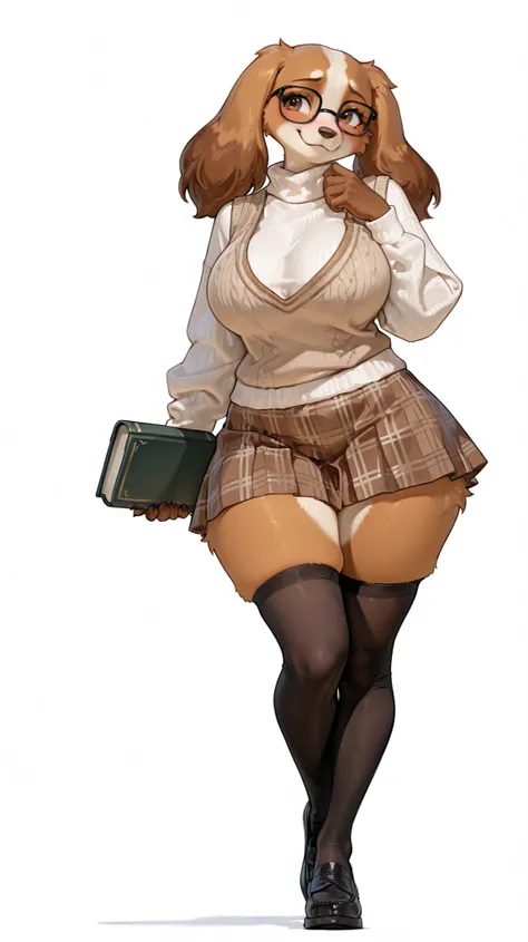 masterpiece, best quality, amazing quality, very aesthetic, high resolution, ultra-detailed, absurdres, newest, female, brown eyes, furry, anthro, solo, cocker spaniel, paws, claws, full body, white background, BREAK, photorealistic details, volumetric lig...