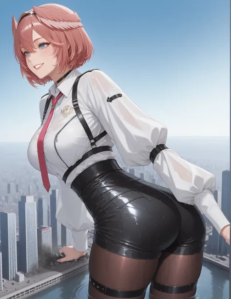 masterpiece, 最high quality, high quality,
Louis IL , luidef , Headwings, short hair, Headband, puffy long sleeve, collared shirt, high-waist shorts, red necktie, Shoulder jacket, fingerless Butt under pants, Thigh Straps, pantyhose under shorts, legwea...