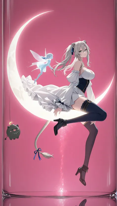 best quality,High Resolution, Masterpiece, HD, High Details, Super Detailed, 
shishiro_botan,shishiro_botan_(5th_costume),ssrb_(shishiro_botan),absurdres,commentary,highres,animal_ears,between_thighs,breasts,cleavage_cutout,clothing_cutout,corset,crescent_...
