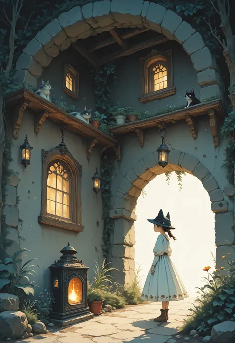 Studio Ghibli Dark Fairytale, Little Traveler in the Cat Mimi Hat、1girl