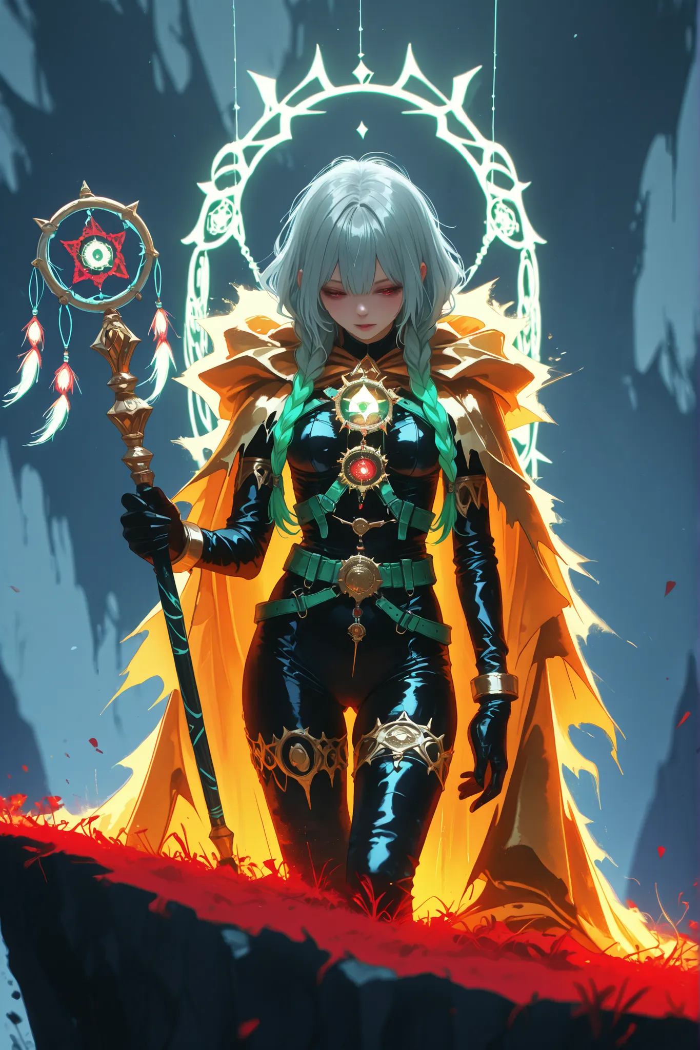 demonic horse woman with green locks and gray hair hair in a black and red bodysuit,seductive girl with tattoos,sex position,косплей anime-девушки,anime-девушка в реальности,detailed ,high definition,photorealistic,perfect lighting,careful drawing,deep det...