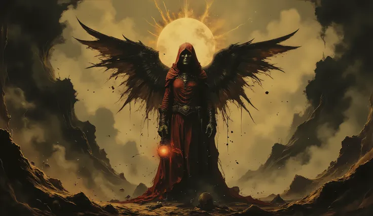 Abstract Grim Reaper, full body, at a distance, beautiful, ethereal lighting, large abstract wings, detailed, full body, high detail, masterpiece.