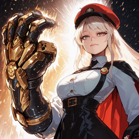 A young female character in her body s, with the same height and body type as Enterprise from Azur Lane. She has long blonde hair with a red ribbon on one side of her head, like Enterprise from Azur Lane, and the exact facial features of Enterprise from th...