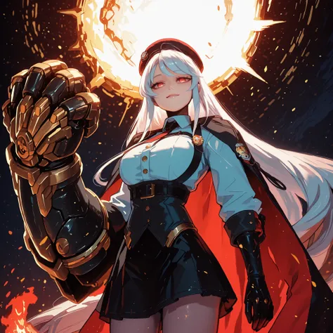 A young female character in her body s, with the same height and body type as Enterprise from Azur Lane. She has long white hair with a red ribbon on one side of her head, like Enterprise from Azur Lane, and the exact facial features of Enterprise from the...