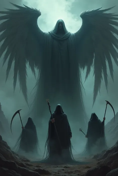 the angel of death accompanied by his faithful squires the Grim Reaper