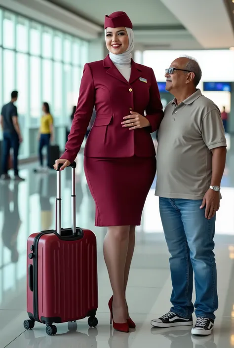 (Full body portrait:1.9),(((Sharpen))), RAW, 8k, hard light, realistic skin texture, (((photorealism)),
A hyper-realistic, high-definition masterpiece image set at a bright, modern international airport terminal. A tall, plus-size young UAE woman stands el...