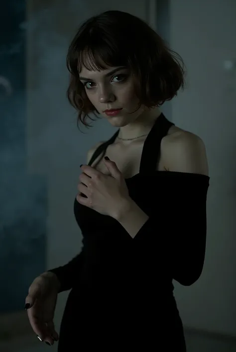 high detailed picture, realistic style, masterpiece, dark room, nightmare, ghostly girl, dark smoky atmosphere, moody lighting, very young girl, small perfect breasts, torpedotits, (thin, slender, narrow shoulders and hips, anorexic girl, slender legs and ...