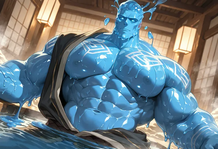 Expressiveh, cold stare, slimy body, transparent body, solo male, hungry, score_9, score_8_up, score_7_up, masterpiece, best quality, amazing quality, correct anatomy, high resolution, hyper-detailed, 1male, ((solo)), male, slime short hair, body made of s...