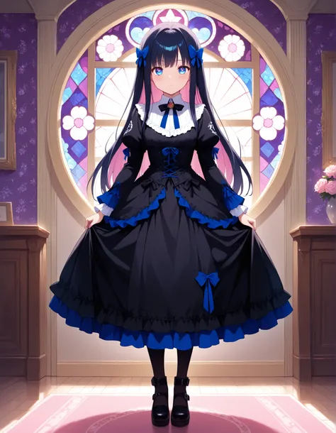 1 girl, masterpiece, best quality, best quality, Amazing, beautiful detailed eyes, finely detailed, depth of field, extremely detailed CG unity, wallpaper, full body, kawaiitech,gothic colors, gothic style, kawaii, cute colors, 