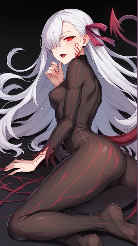 score_9, score_8_up, score_7_up, score_6_up, score_5_up, score_4_up, hair over one eye, A young girl of elementary school age , Small breasts , Small Ass , Grey long hair , glowing eyes , corruption , Half Closed Eyes , Evil Smiles , malicious laughter , A...