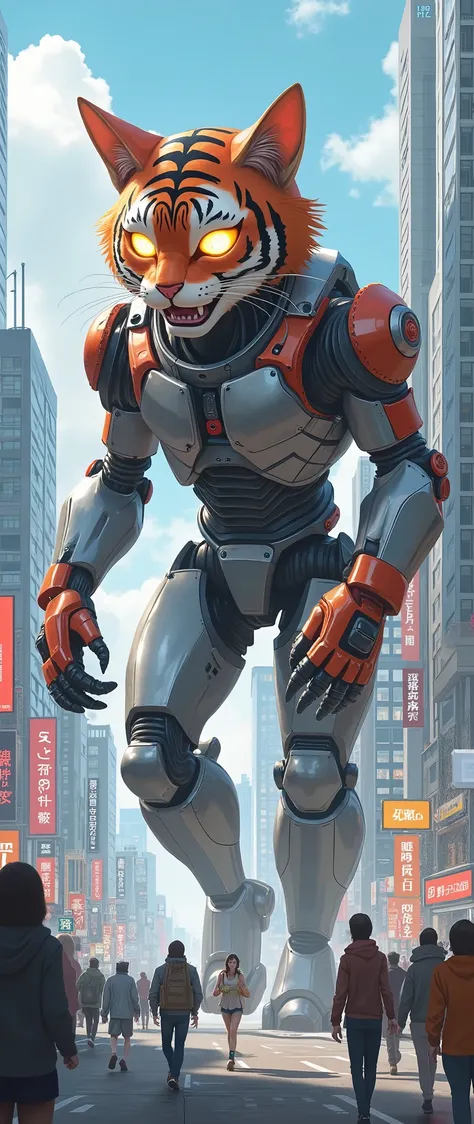 highdefinition images,Robot Cat、large robot cat with striped tiger pattern、Machine Body、Raging in the streets of Tokyo、owner Sailor Venus is angry