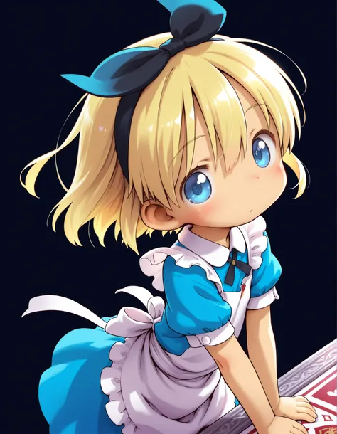 tsukushi akihito, (masterpiece, Highest Quality, very aesthetic, ultra detail, 4k、anime style、vivid colors、high contrast),alice(alice in wonderland),blonde hair,blue eyes, toddler,