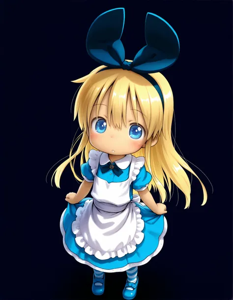 tsukushi akihito, (masterpiece, Highest Quality, very aesthetic, ultra detail, 4k、anime style、vivid colors、high contrast),alice(alice in wonderland),blonde hair,blue eyes, toddler,