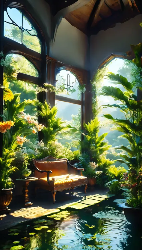 bigきな窓から雲がかかった楽園の眺めが楽しめる、had a' I can see paradise 、Create a peaceful scene with a few butterflies flying in 。, creates stunning realism and fantasy scenes , uses Octane 、 is sure to be an official illustration masterpiece . This conceptual art shoul...