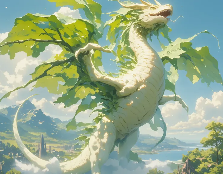 detailed eyes drawn on a giantなドラゴン, detailed eyes drawn on a giant, 翼はJapanese white radishの葉でできている, Japanese white radish
