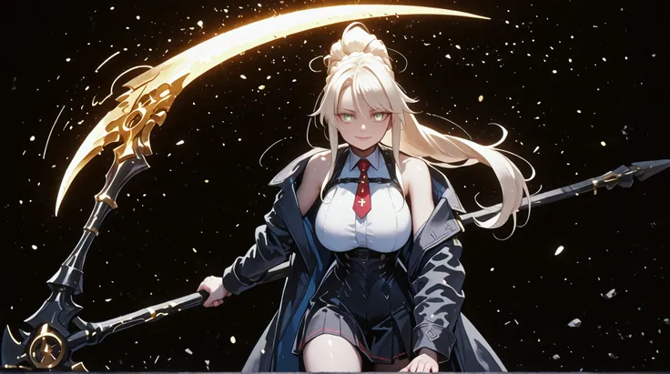  A young female character , fundo preto, com a mesma altura e tipo de corpo de Mash from Fate Grand Order. She is wearing a white dress and a white dress, like Artoria Pendragon Ruler from Fate Grand Order, and the same face appears as Artoria Pendragon Ru...