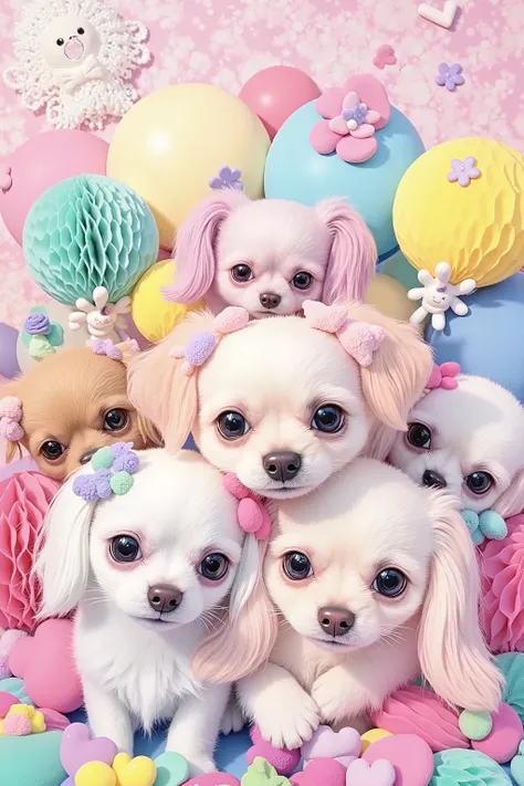 cute dogs,decora,dry brush painting