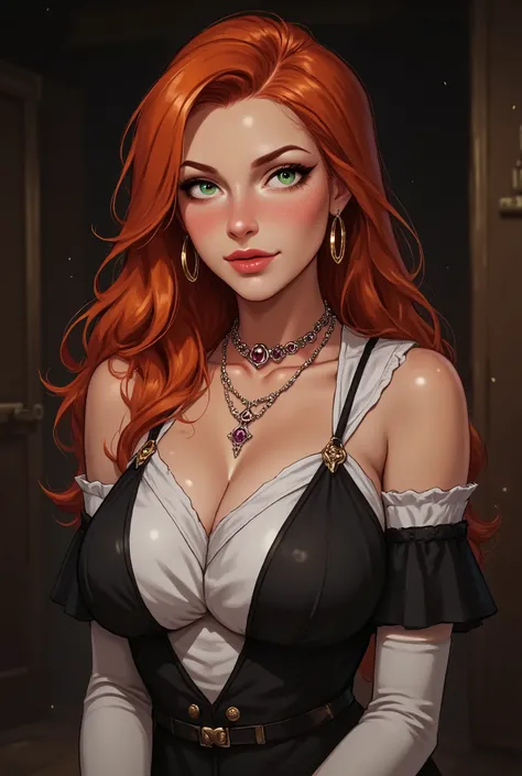 Female, green eyes, long ginger hair half of back, 1920's Madam