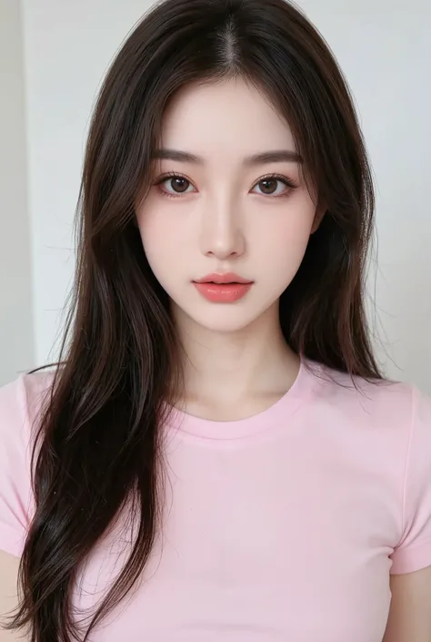 beautiful woman, Asian beauty portrait, ultra detailed, absolutely resolution, masterpiece, long hair, with pink t-shirt