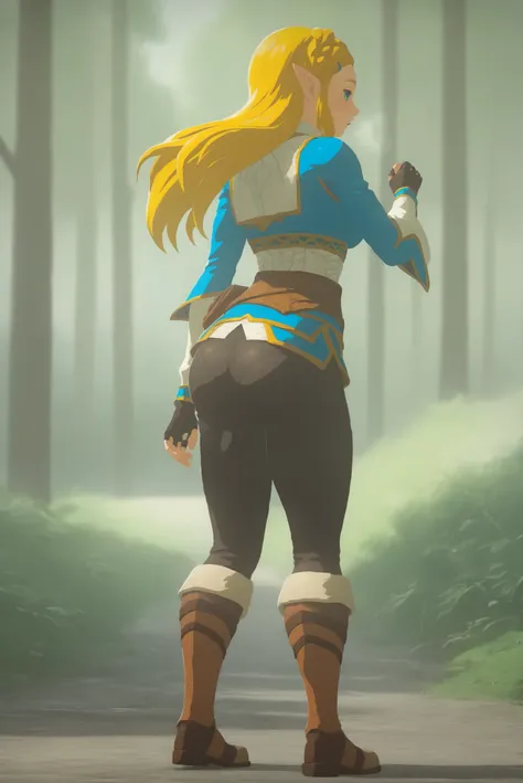 Sfw, cute, erotic (solo), (1girl), BREAK source_anime,
ChopioZelda, (full body shot), ((back view)), ((see through clothes)), blonde hair, aqua eyes, pointy ears,
long hair, crown braid, sidelocks, parted bangs, hairclip, medium breasts, round ass, beautif...