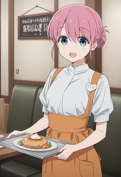 Score_9, score_8_up, score_7_up, source_anime, Michiyo Gotoh (character), 1girl, solo, pink hair, blue eyes, hair bun, (best quality), (high quality), {masterpiece}, extremely delicate and beautiful, ultra-detailed, beautiful detailed eyes, anna miller, wa...