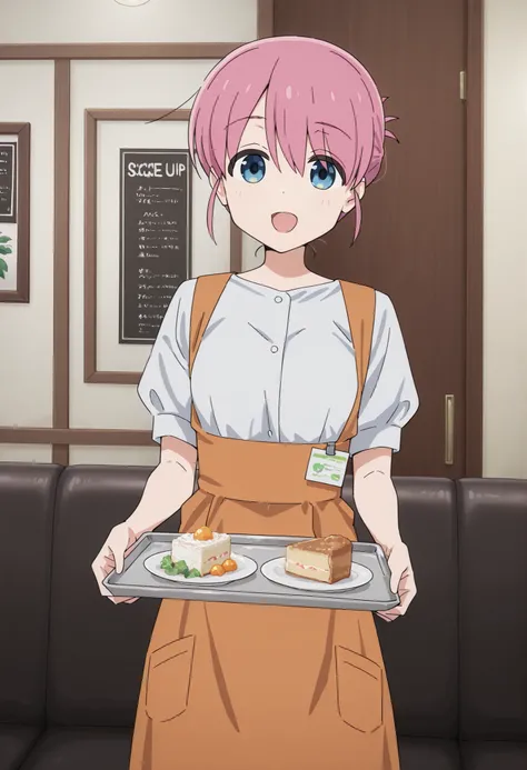 Score_9, score_8_up, score_7_up, source_anime, Michiyo Gotoh (character), 1girl, solo, pink hair, blue eyes, hair bun, (best quality), (high quality), {masterpiece}, extremely delicate and beautiful, ultra-detailed, beautiful detailed eyes, anna miller, wa...