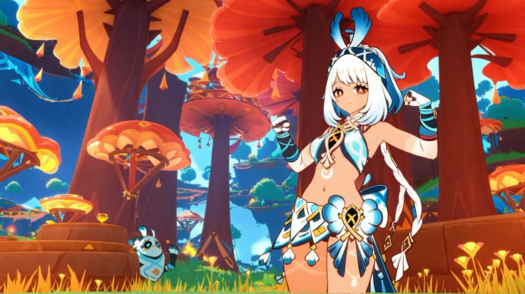1 girl only, original, from the video game Genshin Impact, forest with its characteristic clothing, pose sexy, (Natlan in the background)