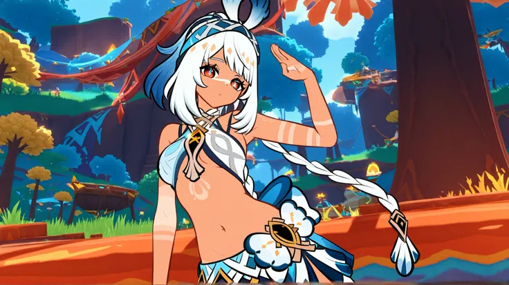 1 girl only, original, from the video game Genshin Impact, forest with its characteristic clothing, pose sexy, (Natlan in the background)