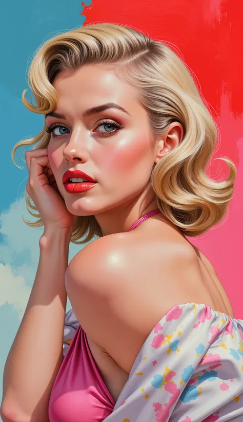 the detailed proportions and textures brushed multicolored and softened with an airbrush, an illustration in a semi-realistic nankin AMOR TENNYO with Marilyn Monroe anime (full body pose and in high quality costumes, Your facial features are delicate, olha...