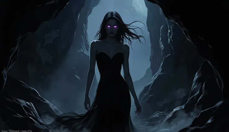 (digital art, masterpiece, high quality, 4k, dark fantasy, mystical, atmospheric, event art)
A cave shrouded in dense shadows, devoid of any source of internal light, where the texture of the environment is shaped like a mysterious veil. The view is from o...
