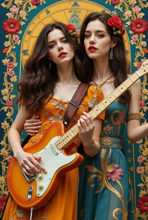 ((最高品質)), ((masterpiece)), ( 詳細),two female persons, guitarist & vocalist , ,30yers old, beauty, information(masterpiece, Best Quality, bst quality, Official Art, beautiful and aesthetic :1.2), ( 1 girl), Extremely Detailed ,( Fractal Art :1.3),colorful,...