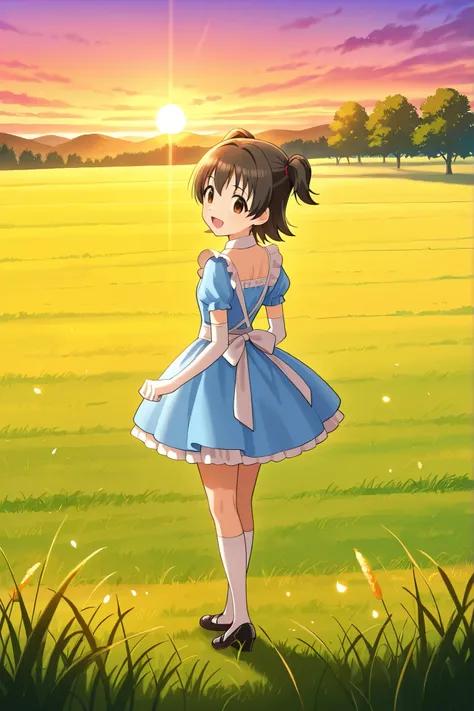(score_9:0.9),score_8_up,score_7_up,negative_hand, realistic,Akagi_Miria_Cinderella, short hair, black hair, brown eyes, two side up, hair ween eyes , lovely small breasts , alice dress, alice in wonderland dress, over elbow glove, 1girl, solo, , full body...